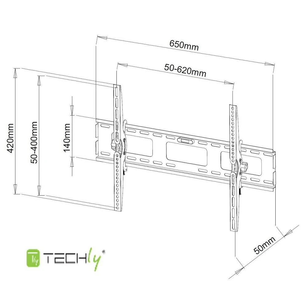 Techly 40" to 65" Tilting TV Wall Mount - Tilt +/-15° - VESA up to 600x400 mm Holds up to 60 kg - Black