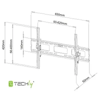 Techly 40" to 65" Tilting TV Wall Mount - Tilt +/-15° - VESA up to 600x400 mm Holds up to 60 kg - Black