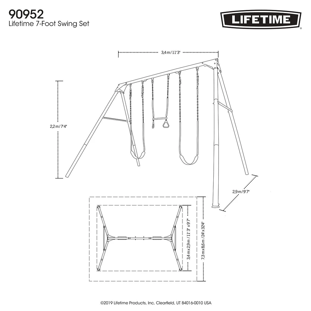Ensemble de balançoire pour enfants LIFETIME avec barres robustes, 2 balançoires et 1 trapèze