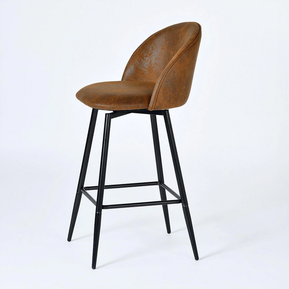 Ensemble de 4 tabourets de bar pivotants Homy Casa, hauteur de comptoir de 26 pouces, sièges rembourrés avec dossier incurvé et détails surpiqués, beige/gris/bleu/brun