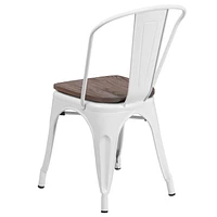4 Pk. White Metal Stackable Chair with Wood Seat