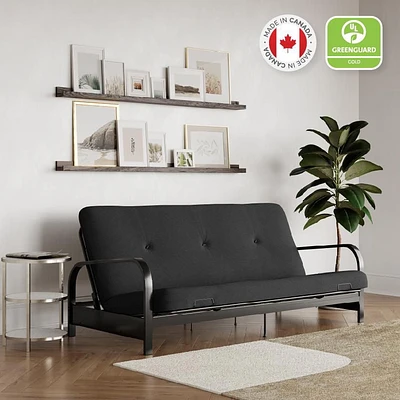 Cadre de futon à bras en métal noir de Mainstays avec couvre-matelas et fixations de 6 po