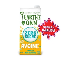 Boisson à l'avoine Zérosucre vanille Earth's Own 946ml_FR Lait d'avoine Earth's Own, zéro sucre, vanille, non sucré, boisson à base de plantes, sans produits laitiers, sans gluten 946ml_FR