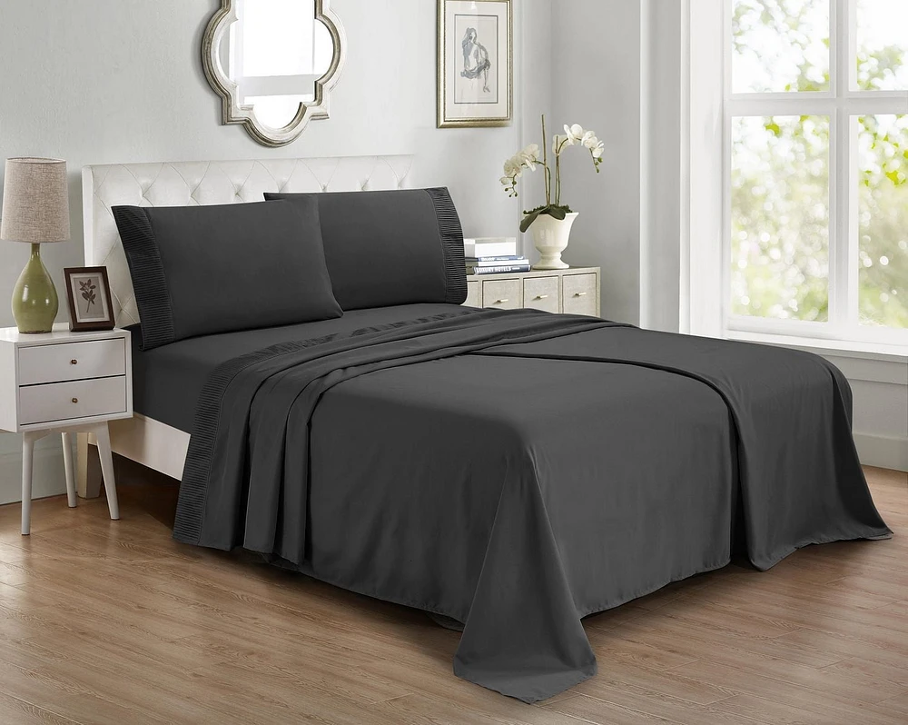 Swift Home 4 Pieces Microfiber Sheet Set with Pleated Hem