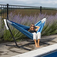 Vivere Double Cotton Hammock with Steel Stand and Carry Bag - Island Breeze