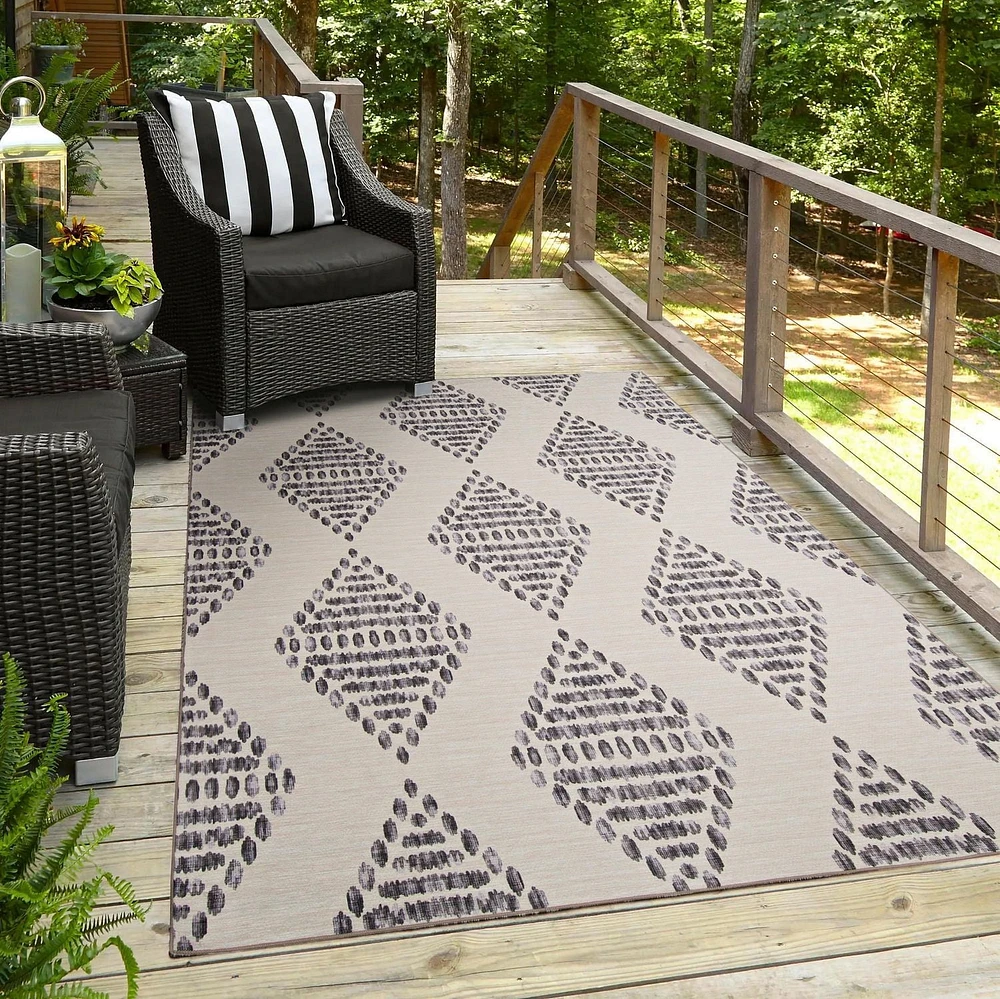 Tapis d'extérieur lavable Navarre ivoire & marron 5 pi x7 pi