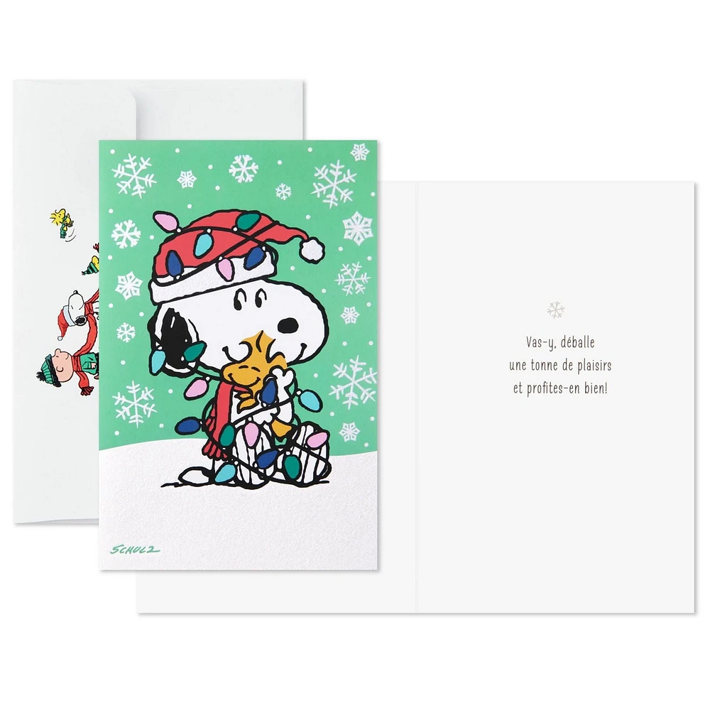 Hallmark Peanuts French-Language Boxed Christmas Cards, Snoopy and Woodstock Hug (Pack of 20 Cards with Envelopes)