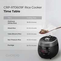 Cuiseur à riz double pression 6 tasses avec plateau à vapeur CUCKOO, 14 modes : Riz blanc, Riz GABA, Vapeur, Porridge, Riz roussi et plus, CRP-RT0609FB, Noir