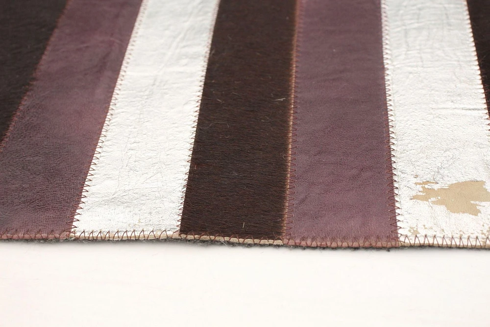 ECARPETGALLERY 3'11" x 6'0" Contemporary Cowhide Patchwork Handmade Area Rug for Living Room, Dining Room and Bedroom in Brown