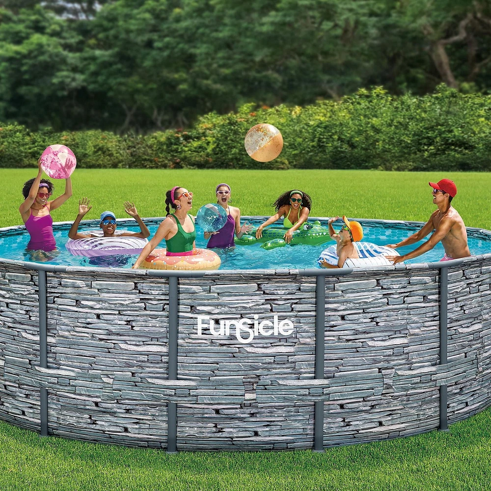 Funsicle 16ft Oasis Designer Round Above Ground Metal Frame Swimming Pool