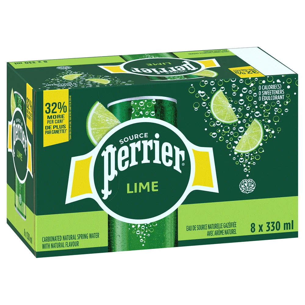 PERRIER Lime Carbonated Natural Spring Water with Natural Flavour, No Calories, No Sweeteners, No Sodium, Can 2.64 L, E-PERRIER PERRIER LIME 8X330ML