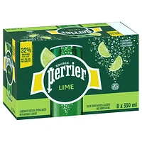PERRIER Lime Carbonated Natural Spring Water with Natural Flavour, No Calories, No Sweeteners, No Sodium, Can 2.64 L, E-PERRIER PERRIER LIME 8X330ML