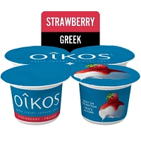 Oikos Greek Yogurt, Strawberry Flavour, Fruit on the Bottom, 2% M.F., 4 x 100 g