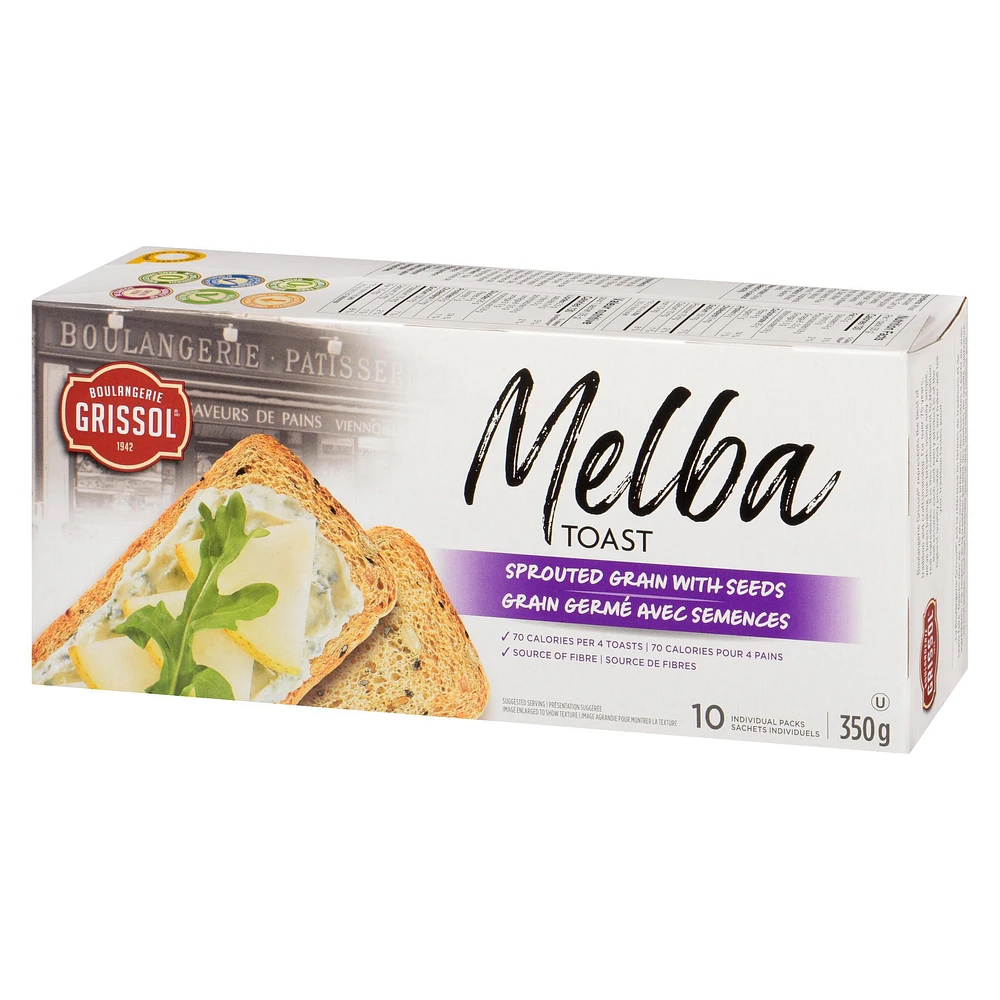 Boulangerie Grissol Melba Toast Sprouted Grain with Seeds, Dare, Pack of 10, 350 g