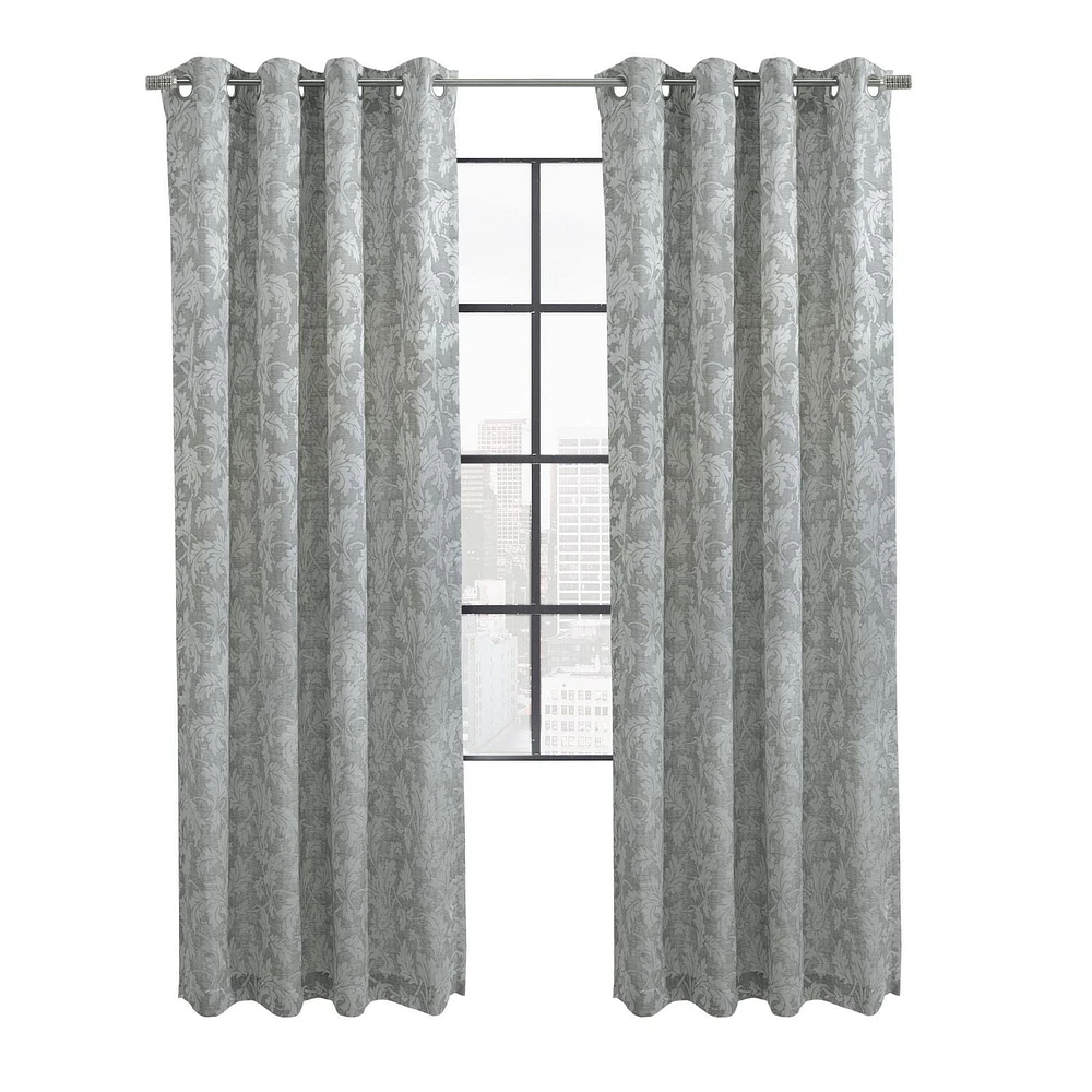 Vera, filtrant la lumière, panneau de rideau à oeillets en jacquard texturé floral 52" x 84", gris