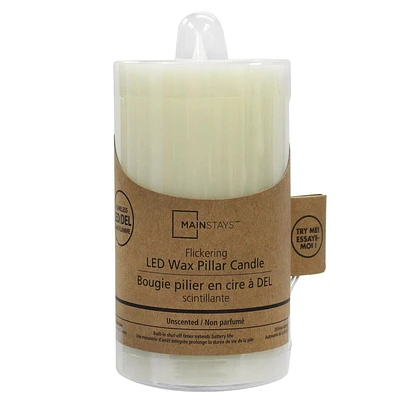 Mainstays Unscented Flickering  LED Wax Pillar Candle, 3"x 5"H, 5-hour timer