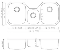 American Imaginations 46.875-in. W CSA Approved Stainless Steel Kitchen Sink With 3 Bowl And 18 Gauge AI-27707