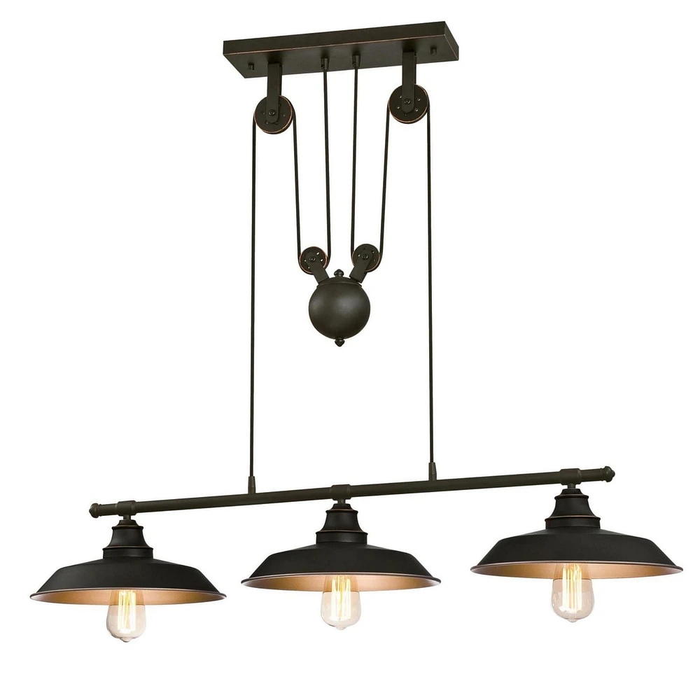 Westinghouse Iron Hill Three-Light Island Pulley Pendant