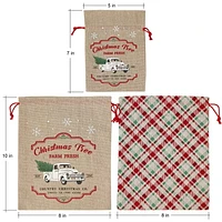 Holiday Time 3 Pieces Fabric  Bags with Drawstring1 Piece 5"x7" +2 Pieces 8"x10"  for  Xmas Package Storage