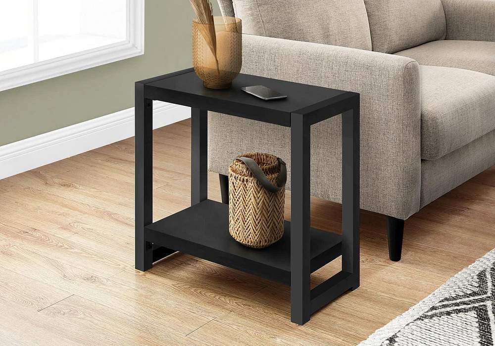 Monarch Specialties Table D'appoint, Côté, Bout, Étroit, Petit, 2 Niveaux, Salon, Chambre À Coucher, Métal, Stratifié, Noir, Contemporain, Moderne