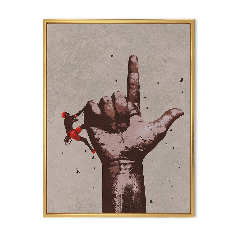 Designart Finger Pointing Up Sign With Climber FLOAT FRAME WALL ART