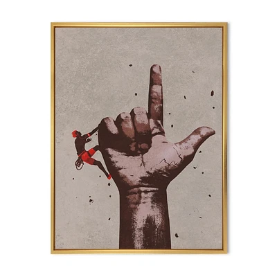 Designart Finger Pointing Up Sign With Climber FLOAT FRAME WALL ART