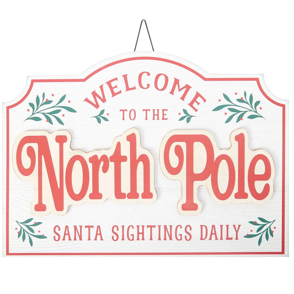 Pancarte décorative de Noël « North Pole » Holiday Time, blanc, 14 po