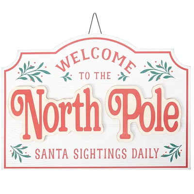 Pancarte décorative de Noël « North Pole » Holiday Time, blanc, 14 po