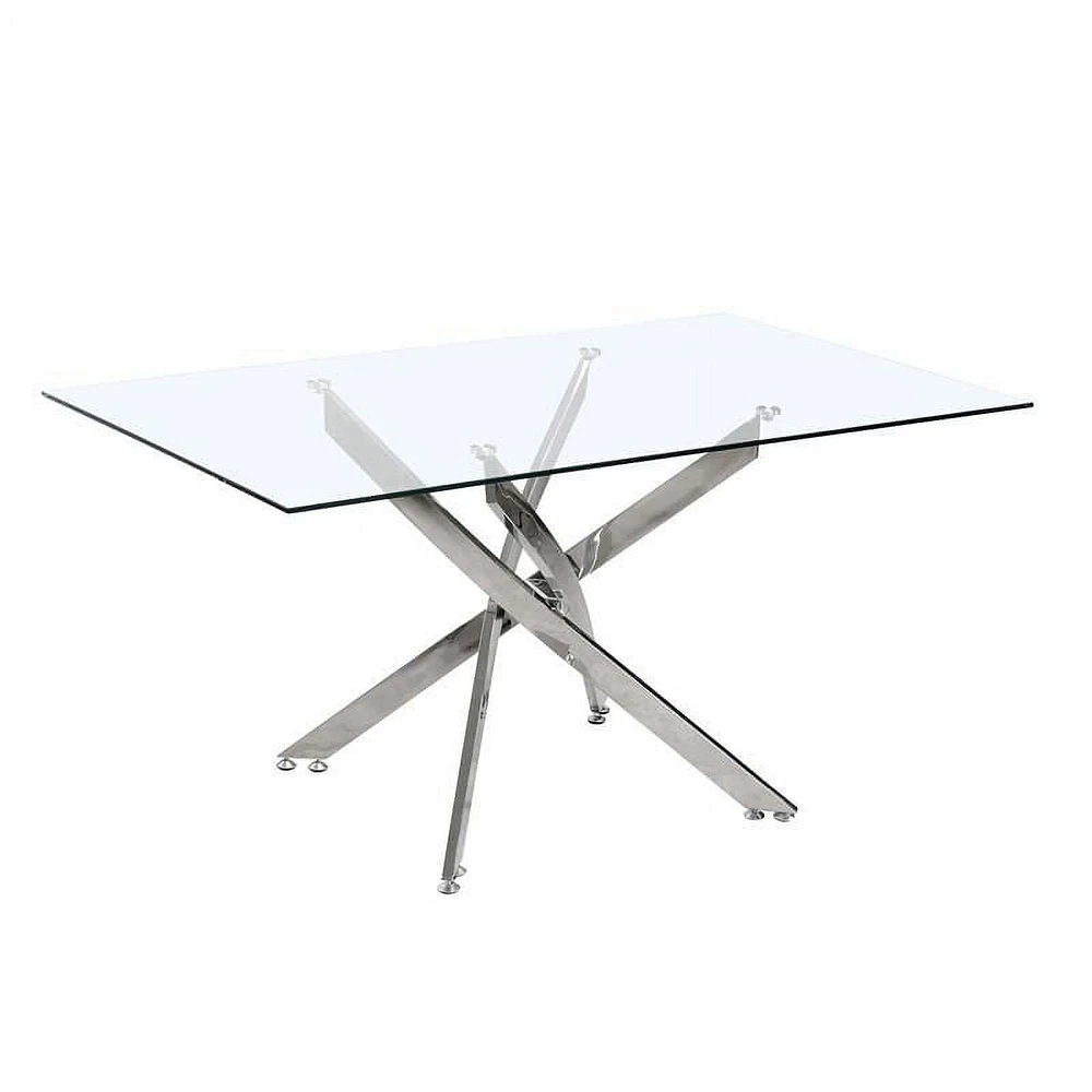 Ensemble de salle à manger K-Living Truro 7PCS avec verre trempé rectangulaire de 60 "avec table de base chromée et chaises en PU noir (1 table et 6 chaises)