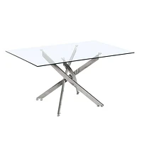 Ensemble de salle à manger K-Living Truro 7PCS avec verre trempé rectangulaire de 60 "avec table de base chromée et chaises en PU noir (1 table et 6 chaises)