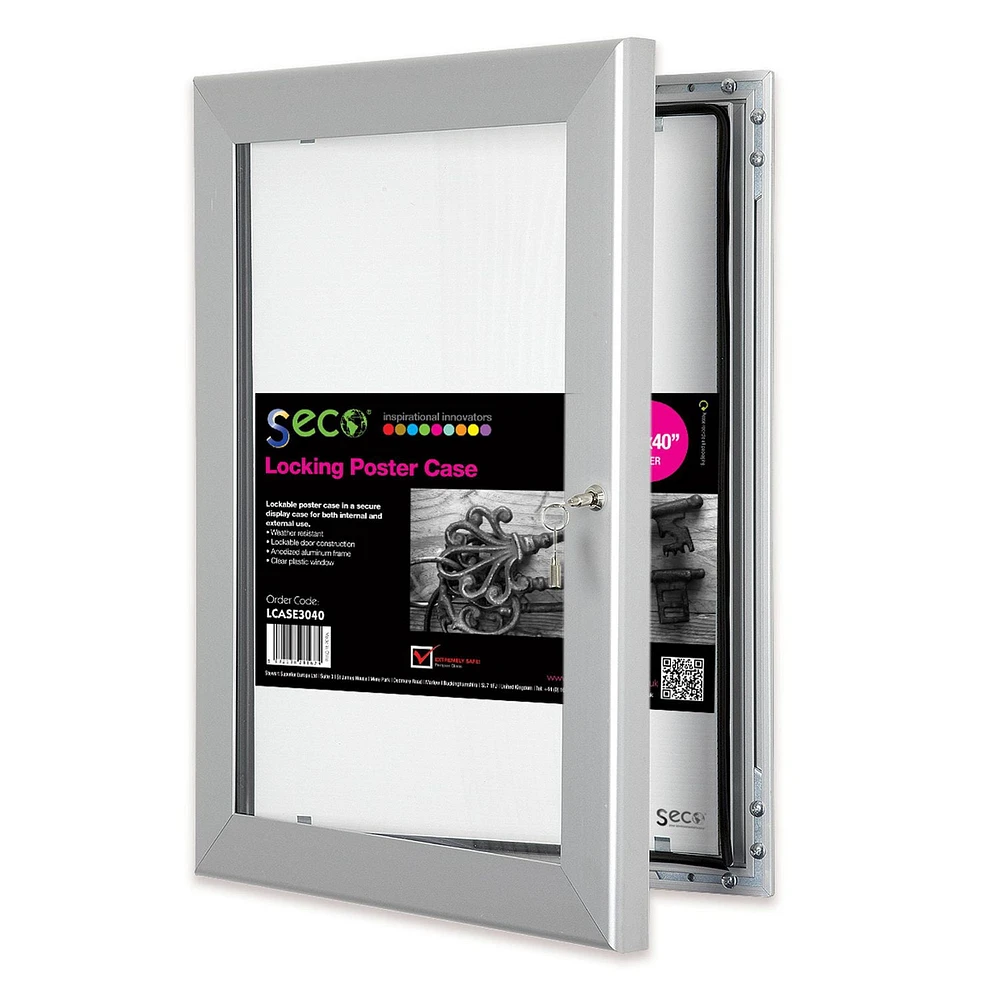 SECO Lockable Indoor/Outdoor Poster Frame Case, Silver, 30 x 40"