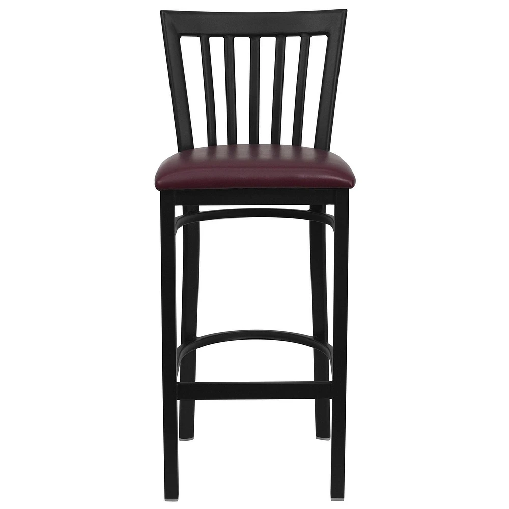 2 Pk. HERCULES Series Black School House Back Metal Restaurant Barstool - Burgundy Vinyl Seat