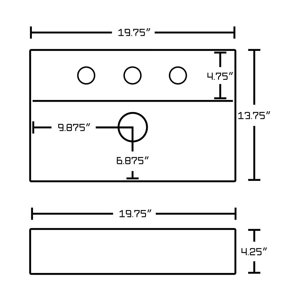 American Imaginations -in. W Above Counter White Bathroom Vessel Sink Set For 3H8-in. Center Faucet AI