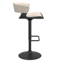 Tabouret pneumatique contemporain réglable en bois et en similicuir – ivoire et noir
