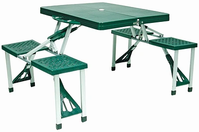 Ensemble de table de pique-nique portable pliante verte de World Famous – 4 personnes – Idéal pour les enfants