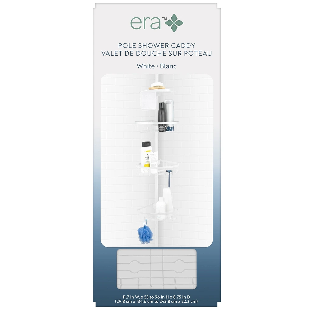 Era Pole Shower Caddy White, Adjustable Height 82.5-96in, Pole Caddy White