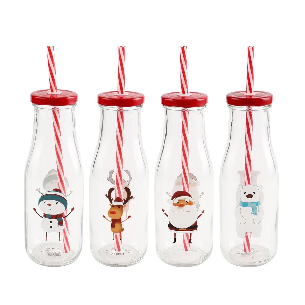 GLASS BOTTLE - SNOWMAN+POLAR BEAR