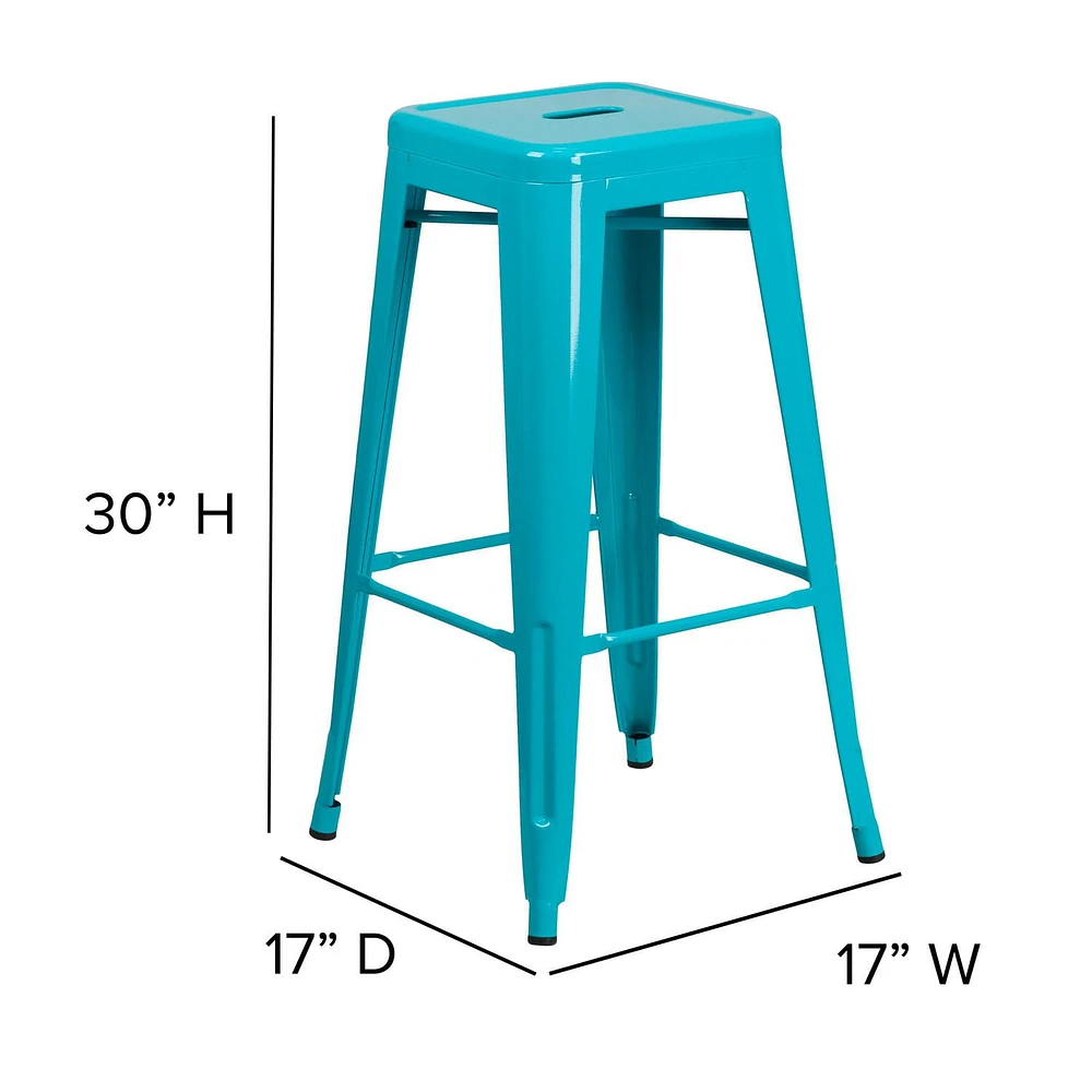 Tabouret de bar de qualité commerciale, de 30 po sans dossier en bleu-sarcelle cristal pour l'intérieur et l'extérieur - 4 pièces