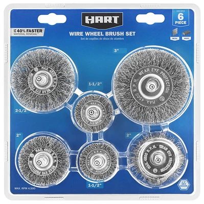 Ensemble de 6 brosses métalliques à tige hexagonale assorties HART matière jusqu'à 40 % plus rapide