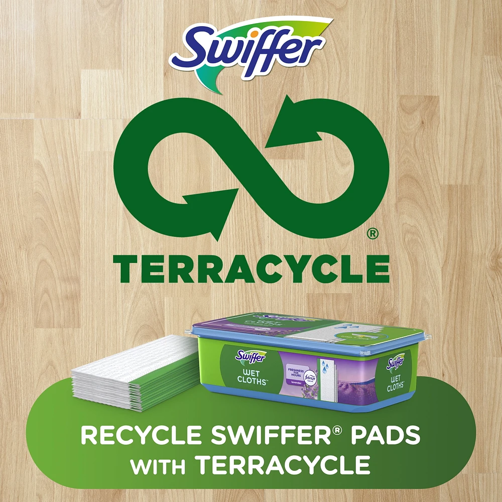 Recharges de linges humides pour balai Swiffer pour balayer et nettoyer les planchers, nettoyant pour planchers multi-surfaces avec fraîcheur Febreze, parfum Lavande, 24unités 24CT