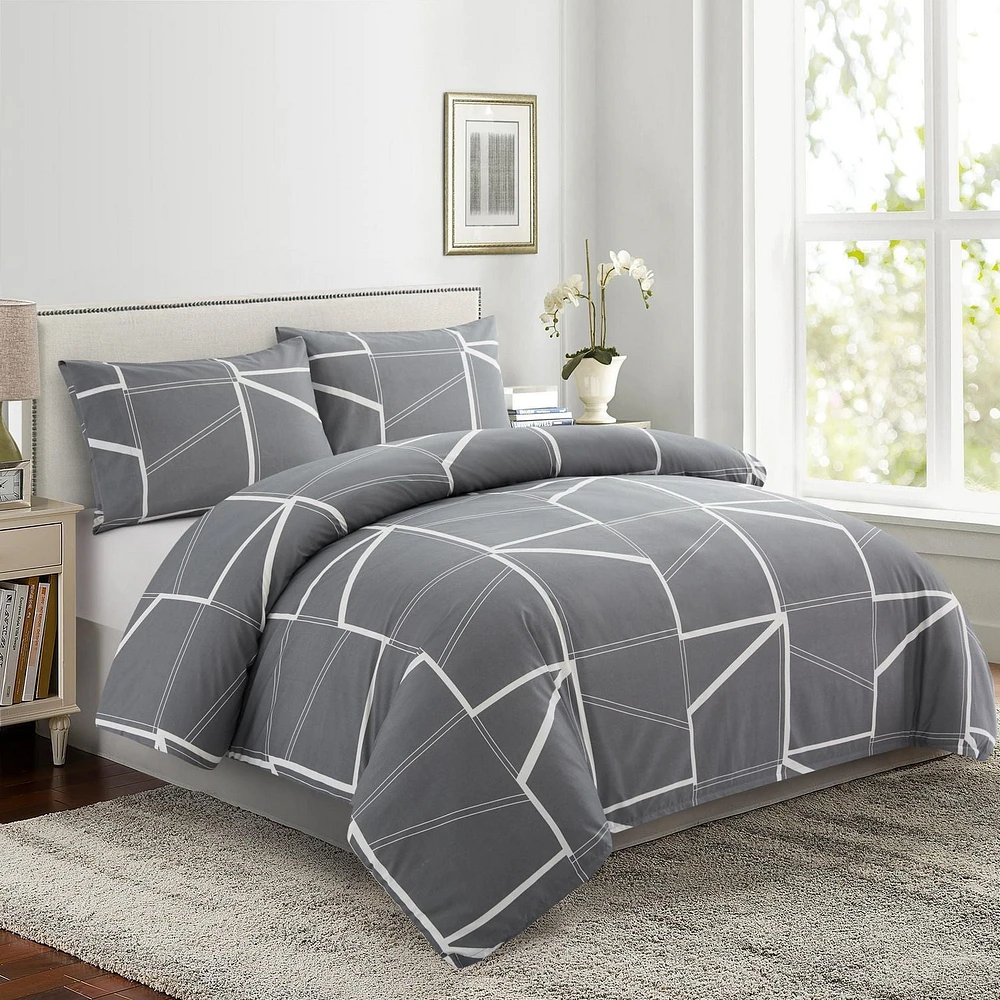 Marina Decoration Ultra Soft Silky Zipper Rich Printed Rayon from Bamboo All Season Duvet Cover Set with Pillowcases, Modern Fantasy Geometric Pattern