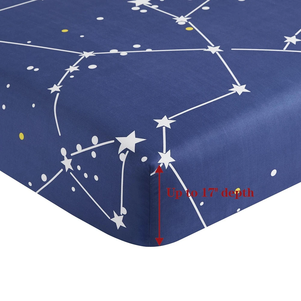Literie Marina Décoration douce, soyeuse et riche en rayonne de bambou imprimée, toutes saisons, housse de couette, drap-housse, avec fermeture éclair et lien d'angle, motif astérisme bleu marine