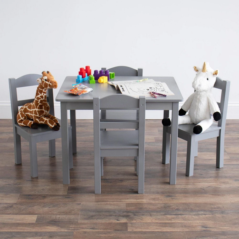 Ens. table et chaises en bois, gris, 5 pcs