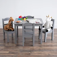 Ens. table et chaises en bois, gris, 5 pcs