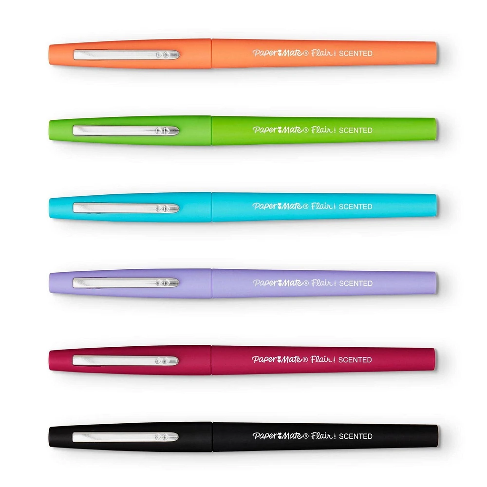 Stylos feutres parfumés Paper Mate Flair, parfums et couleurs assortis, pointe moyenne (0,7 mm) 6 unités