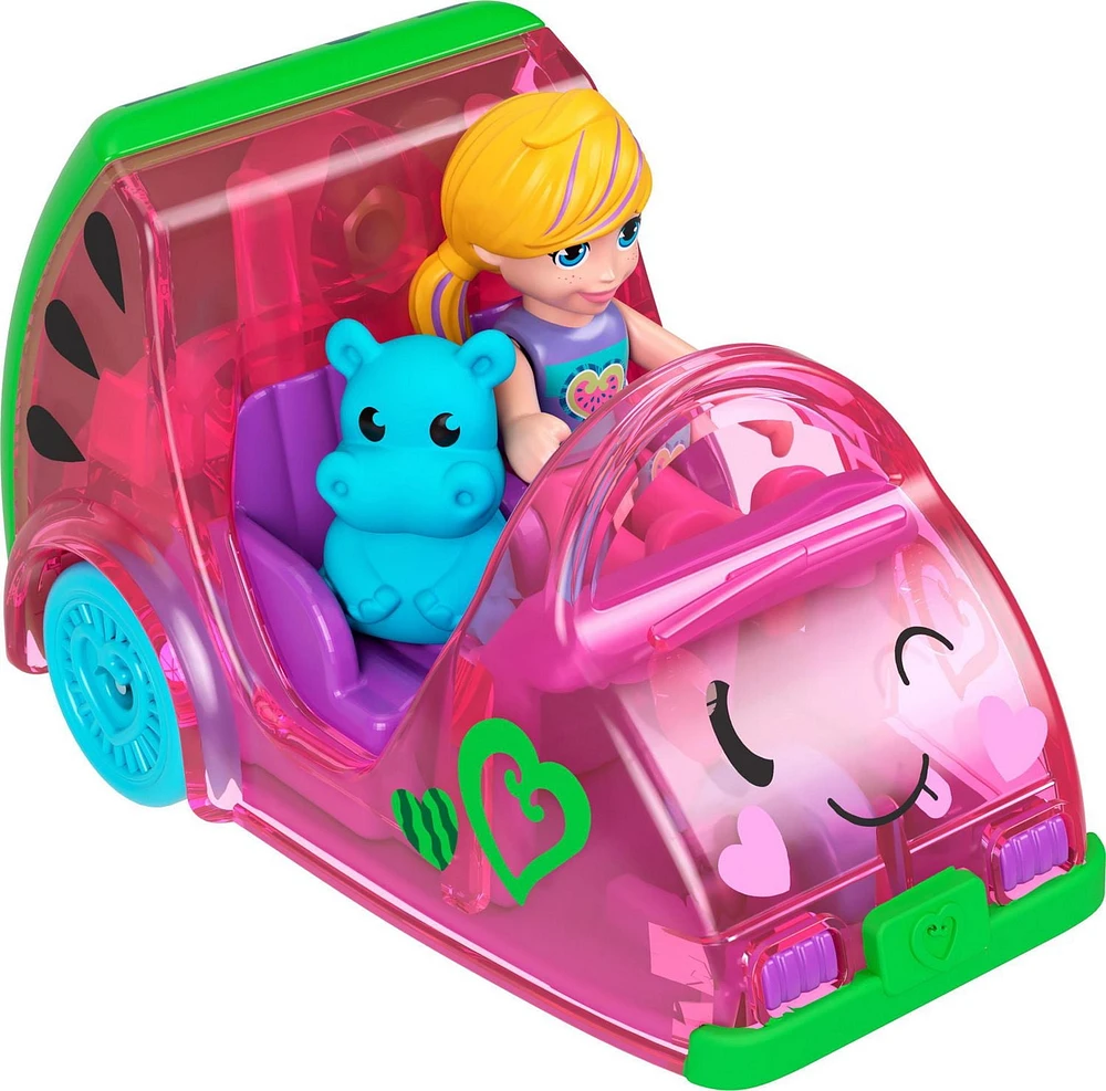 Polly Pocket Doll and Toy Car, Food Theme