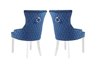 Gothel Chair in Blue, Nailhead trim and Tufted back Dining Chair, Velvet Upholstery Dining Chair, Dining Chair with Stainless Steel legs  for Kitchen and Living Room- Set 2