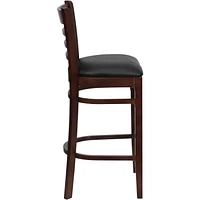 2 Pk. HERCULES Series Ladder Back Mahogany Wood Restaurant Barstool - Black Vinyl Seat