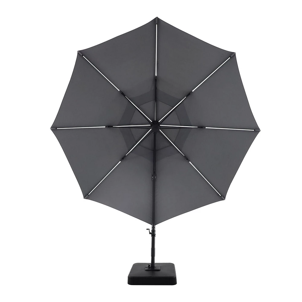 hometrends 11 ft. Round Offset Umbrella with LED Lights & Base, Weather-resistant fabric