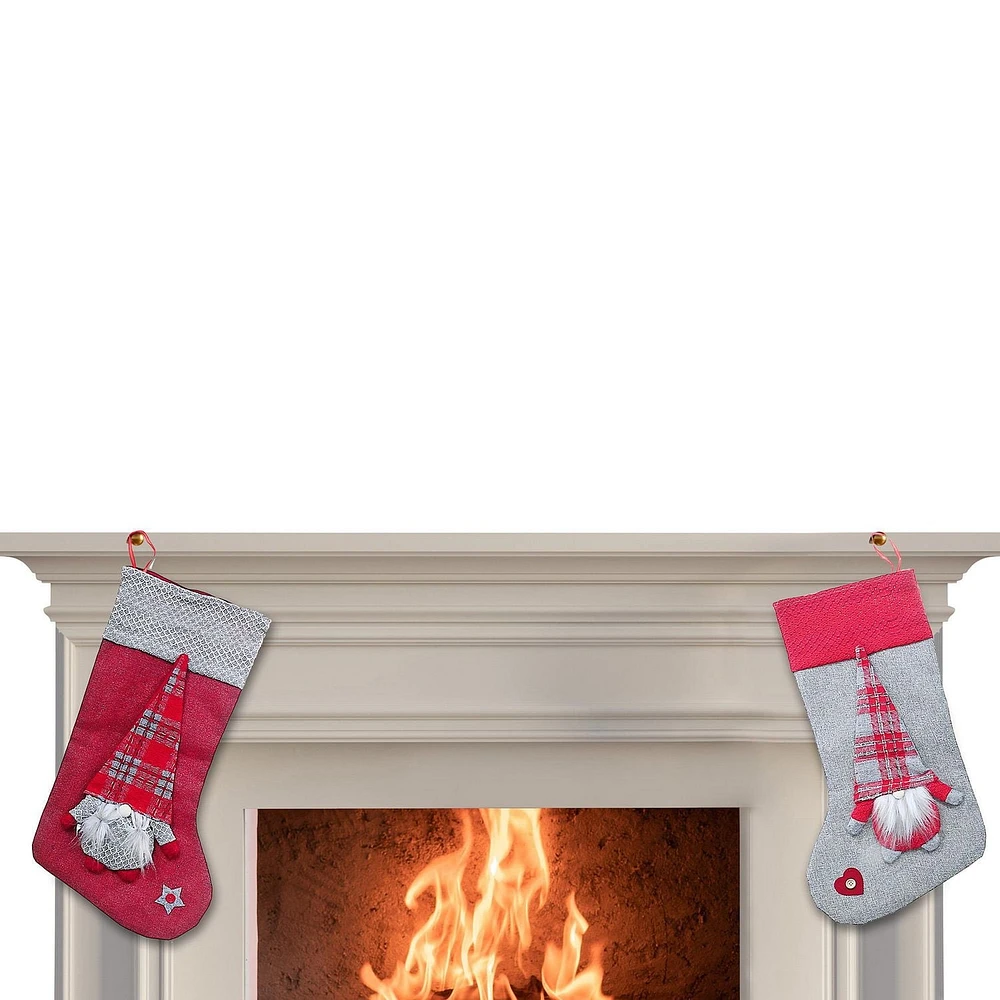 Christmas Plaid Gnome Stockings  - Set of 2